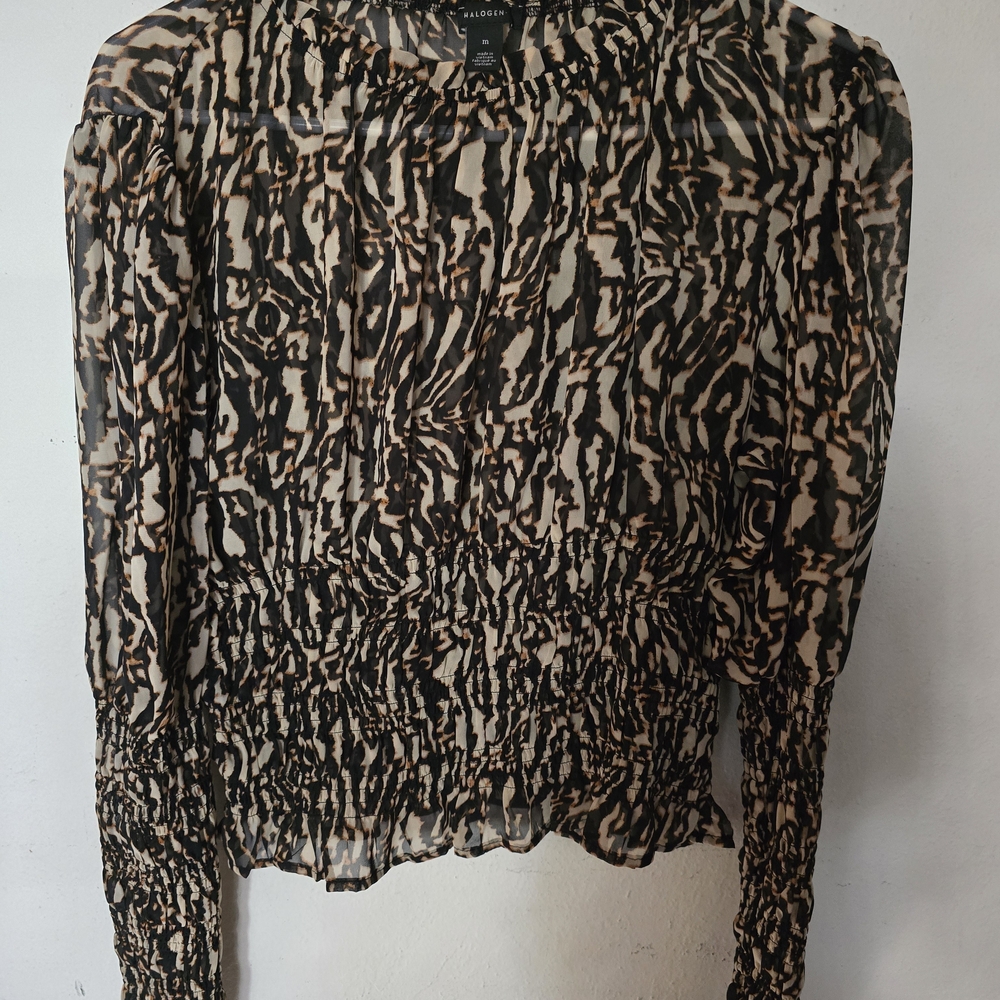 Halogen Black and Brown Sheer Blouse